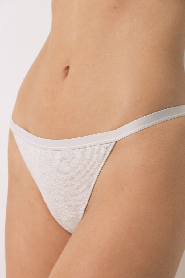 Women'secret Tanga de algod&atilde;o canelada cinza cinzento