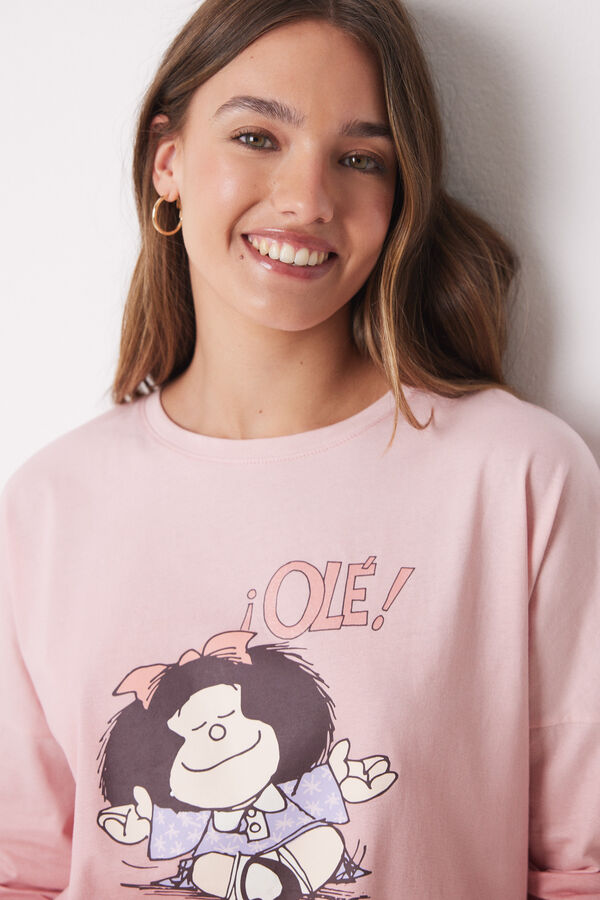 Women'secret Pijama largo 100% algod&oacute;n Mafalda rosa rosa