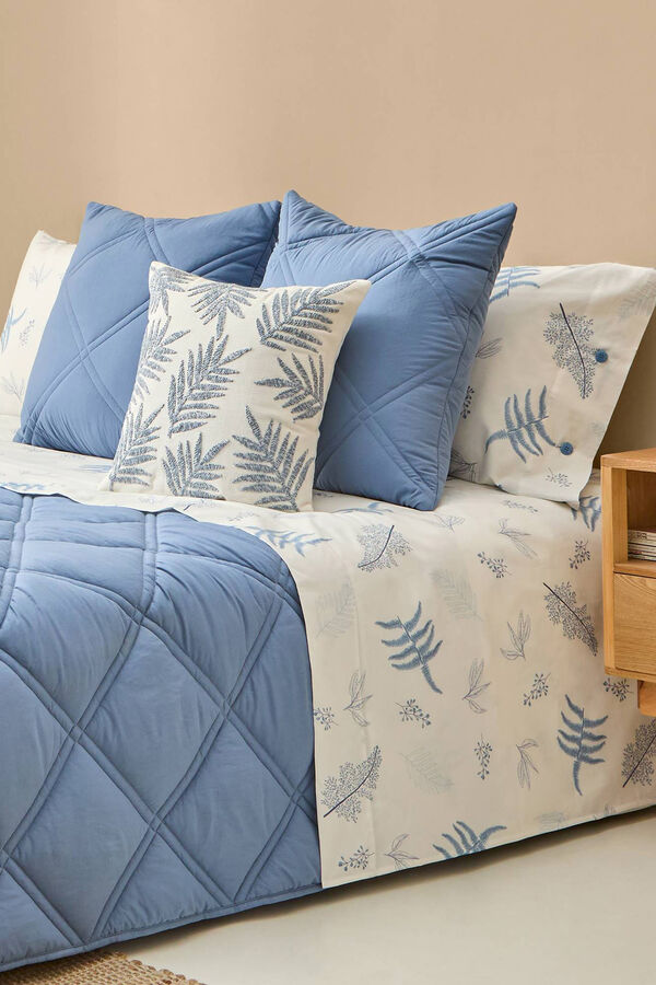 Textura Len&ccedil;ol algod&atilde;o folhas azul