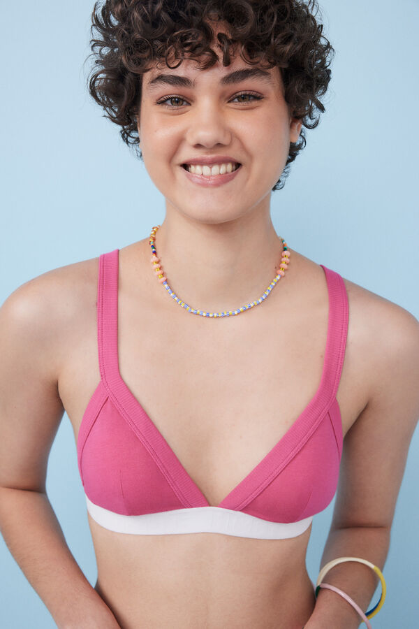 HI&BYE Soutien top triangular algod&atilde;o f&uacute;csia rosa