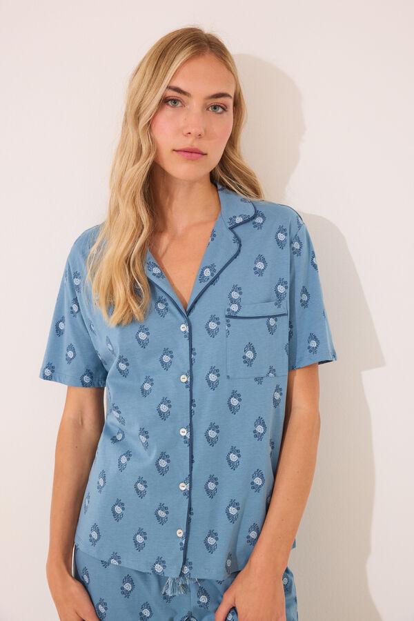 Women'secret Pijama camiseiro capri 100% algodão paisley azul