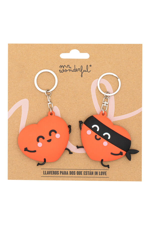 Mr. Wonderful Conjunto de 2 chaveiros - Cora&ccedil;&atilde;o e cora&ccedil;&atilde;o de bandido estampado