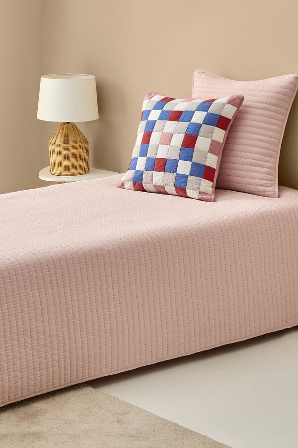 Textura Colcha lisa com costura riscas rosa