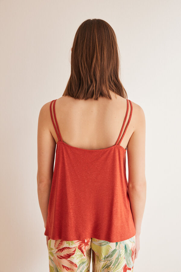 Women'secret Camiseta tirantes naranja lino naranja