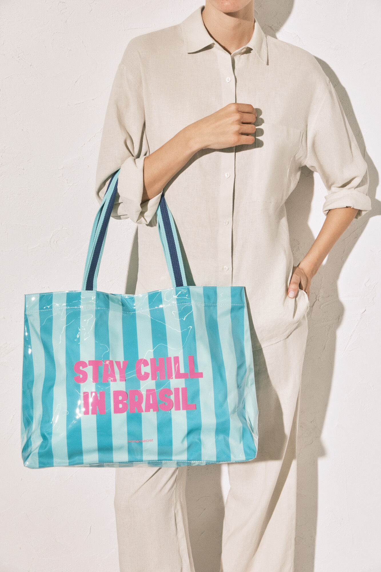 Women'secret Mala de praia &agrave;s riscas azul