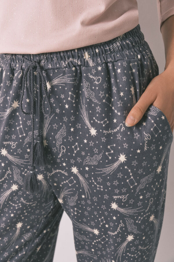 Women'secret Cal&ccedil;a compridas de malha quente com estrelas cinza suaves cinzento