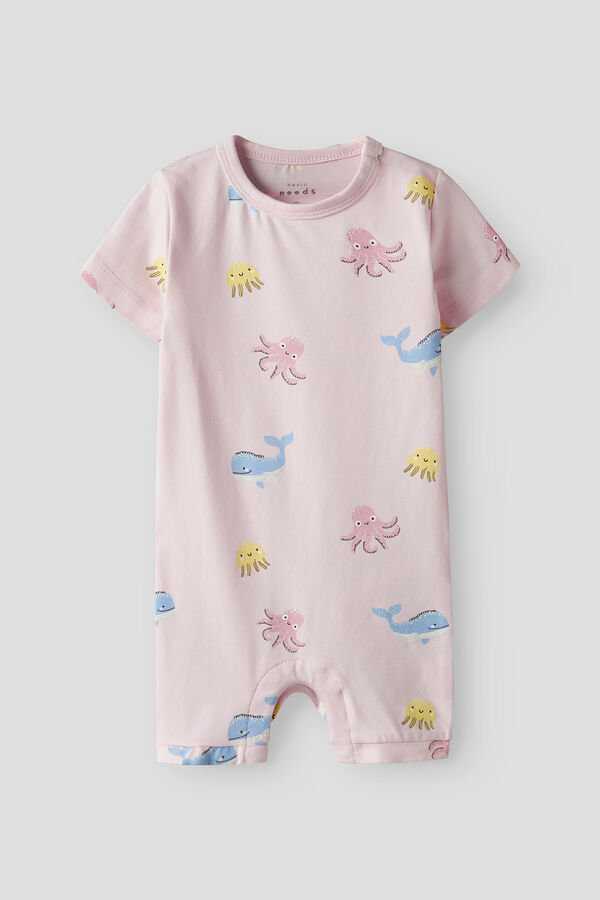 Name it Macacão manga curta com estampado de algodão orgânico rosa