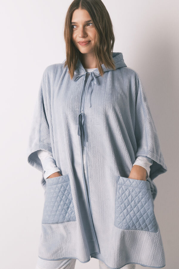 Women'secret Poncho corto polar relieve azul azul