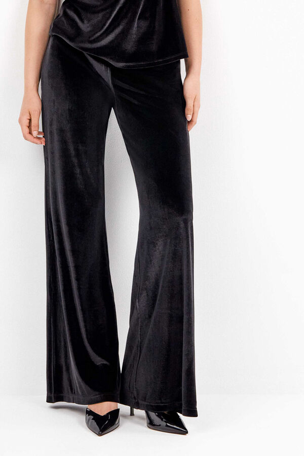 Gisela Pantal&oacute;n largo de terciopelo el&aacute;stico con dise&ntilde;o elegante negro