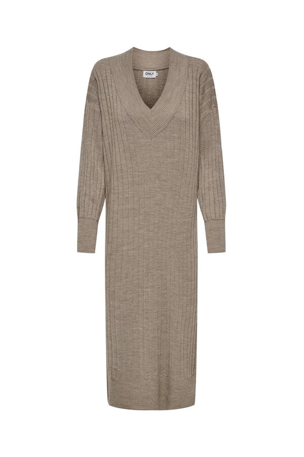 Only Maternity Vestido punto cuello pico premamá beige