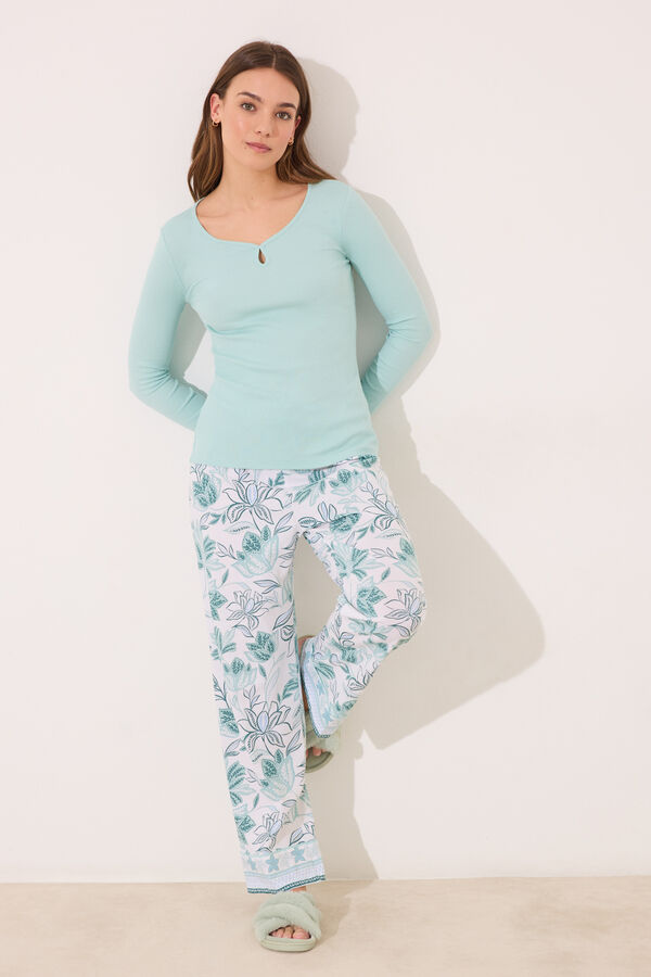 Women'secret Pijama comprido  com estampado floral boho verde