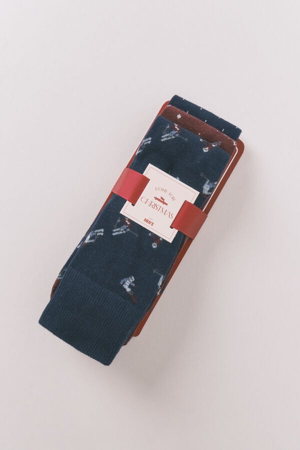 Women'secret Pack de 3 meias longas de esqui de algod&atilde;o  azul