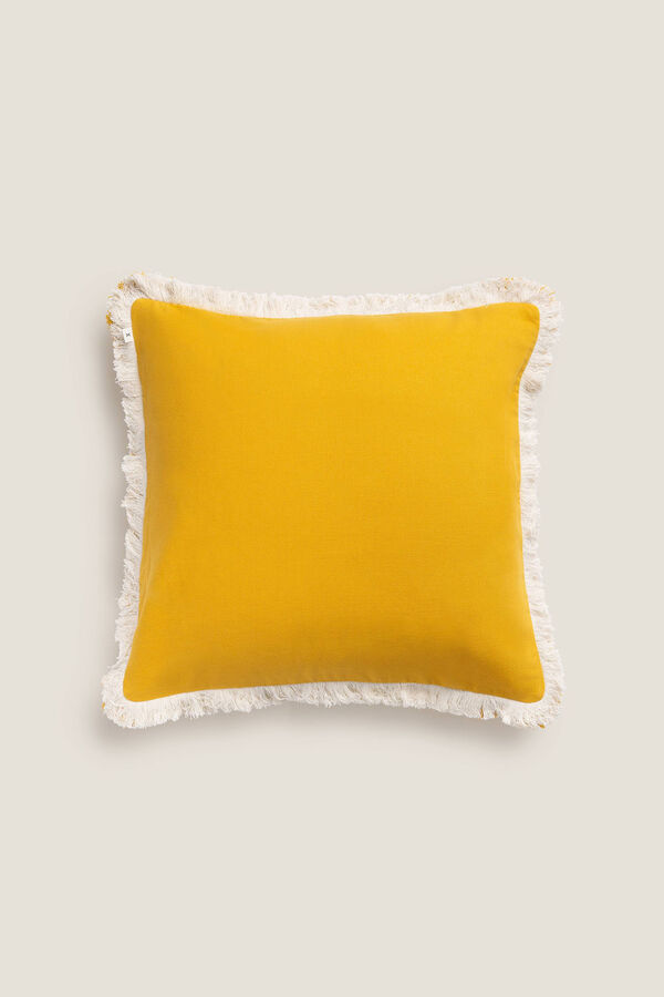 Textura Funda coj&iacute;n flecos algod&oacute;n 45x45cm. amarillo