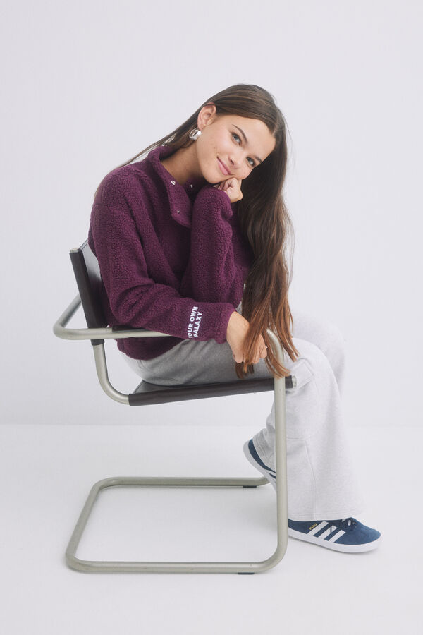 HI&BYE Sweatshirt borrego lil&aacute;s em shearling rosa