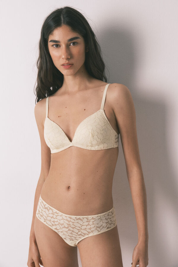 Women'secret Cuecas brasileiras largas em renda bege cru