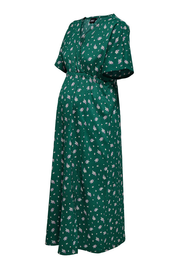 Only Maternity Vestido longo e flu&iacute;do de manga curta para maternity e amamenta&ccedil;&atilde;o verde