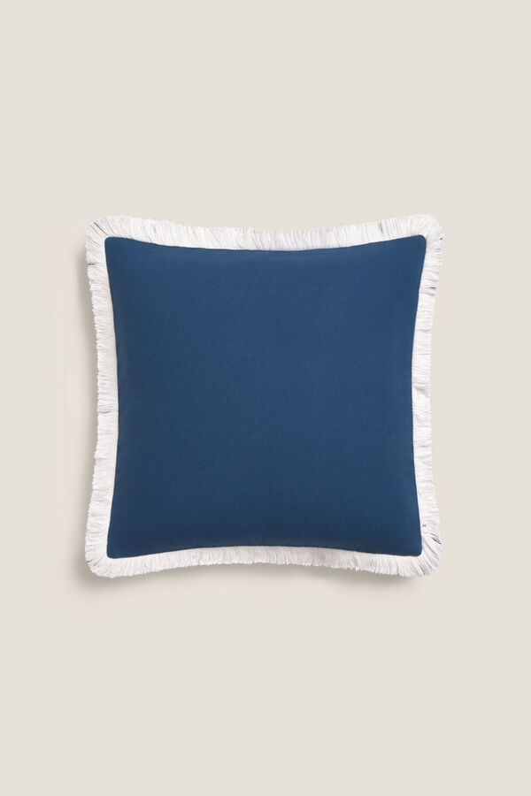 Textura Funda cojín algodón flecos azul