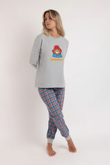 Admas Pijama xadrez Paddington feminino cinzento