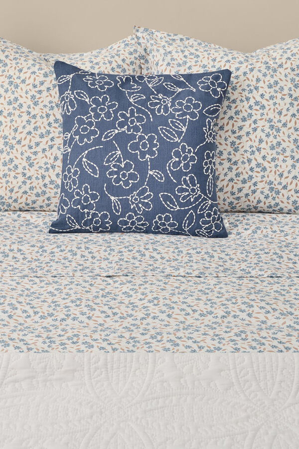 Textura Lençol de algodão estampado com flores azul