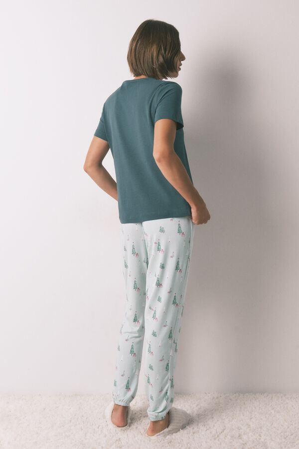 Women'secret Pantal&oacute;n largo punto ante estampado navide&ntilde;o verde