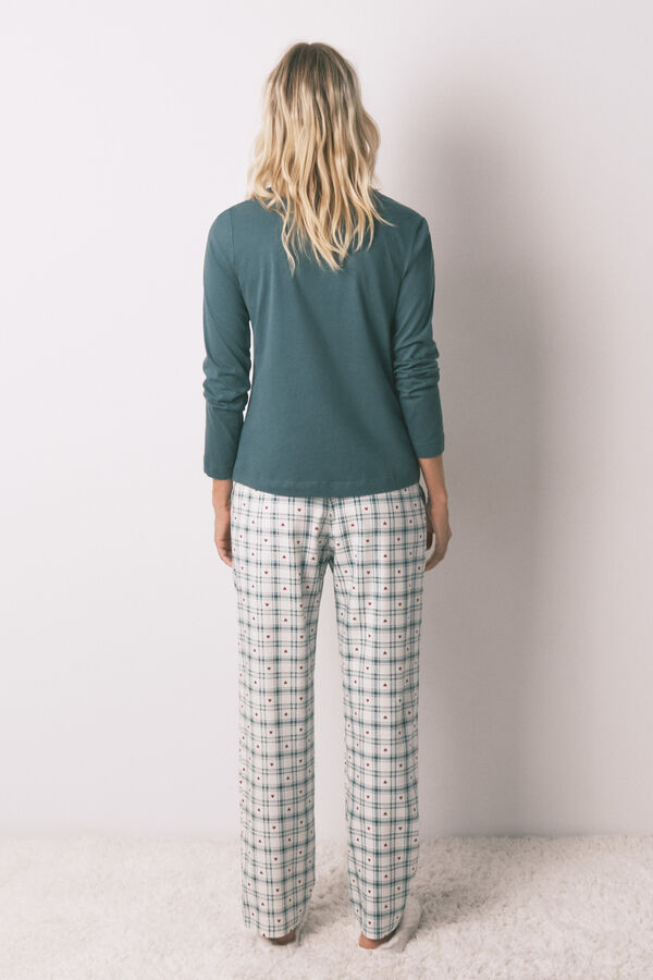 Women'secret Pantal&oacute;n largo franela estampado cuadros verde estampado