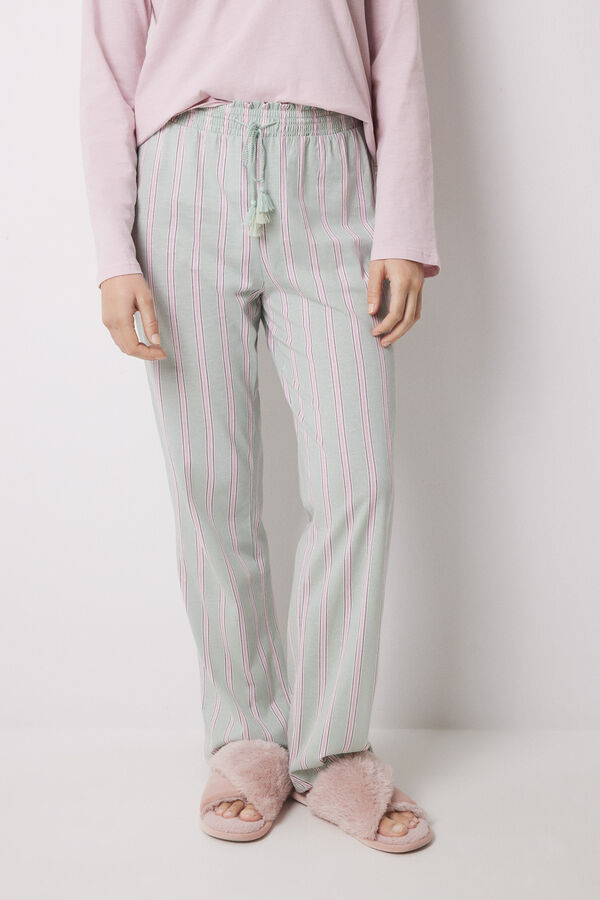 Women'secret Pantal&oacute;n largo 100% algod&oacute;n rayas verde
