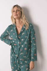 Women'secret Pijama camisero perritos 100% algod&oacute;n verde
