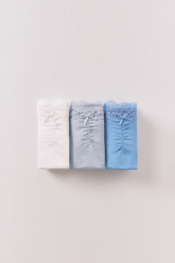 Women'secret Pacote com 3 cuecas cl&aacute;ssicas de renda de algod&atilde;o  branco