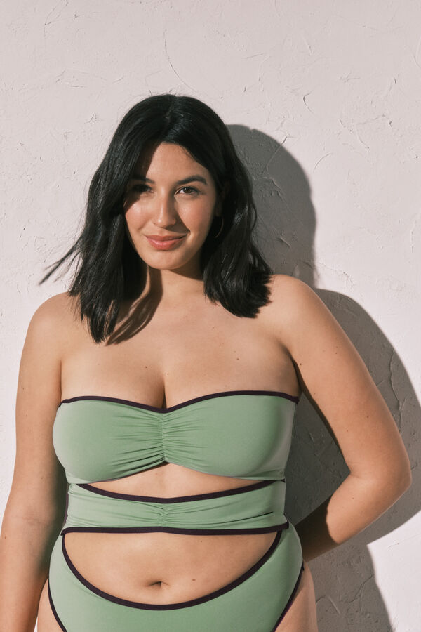 Women'secret Fato de banho bandeau com aberturas frontais verde verde