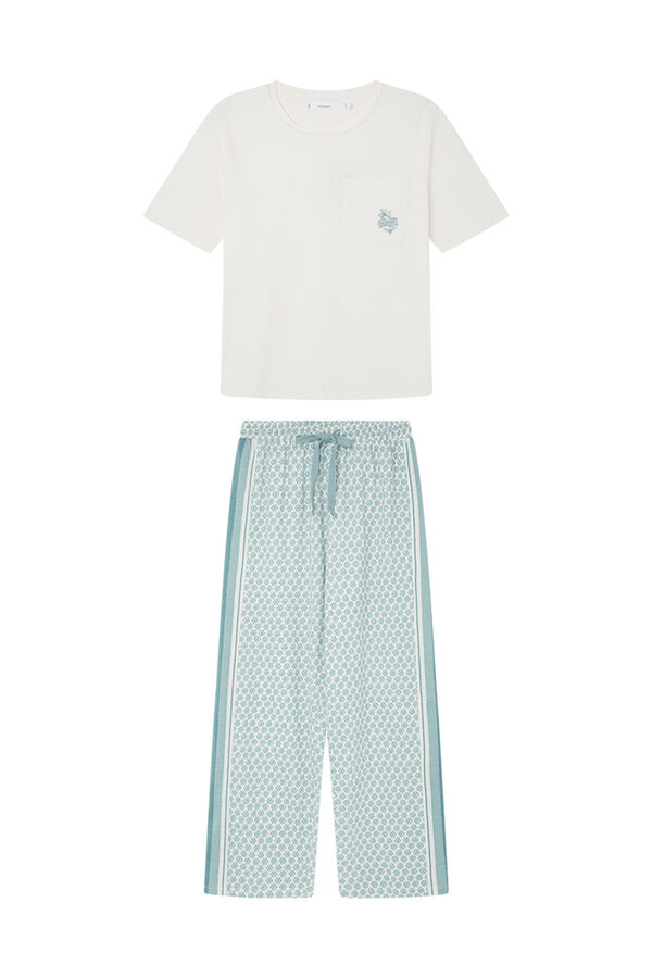 Women'secret Pijama 100% algod&oacute;n Capri estampado geom&eacute;trico marfil