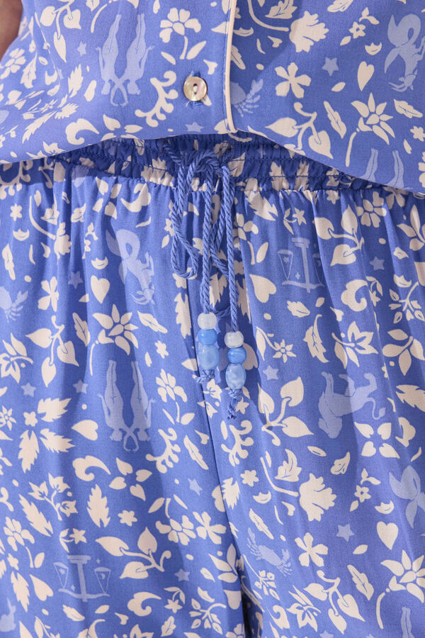 Women'secret Pijama camisero largo print flores azul estampado