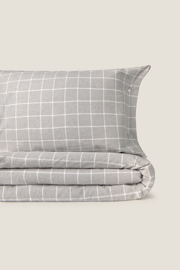 Textura Funda n&oacute;rdica algod&oacute;n franela cuadros gris