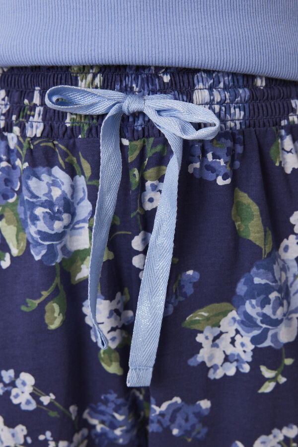 Women'secret Pijama largo 100% algod&oacute;n canal&eacute; azul flores azul