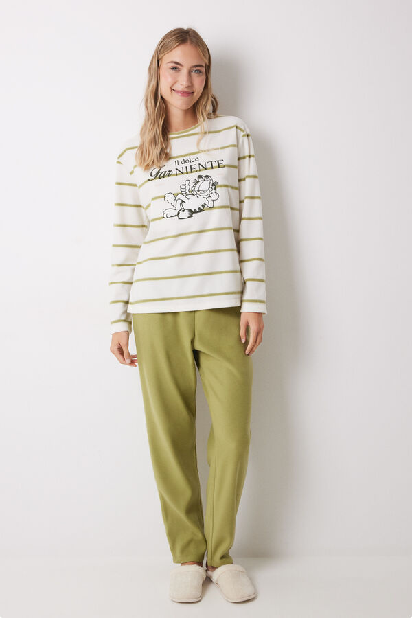 Women'secret Pijama largo polar Garfield rayas marfil