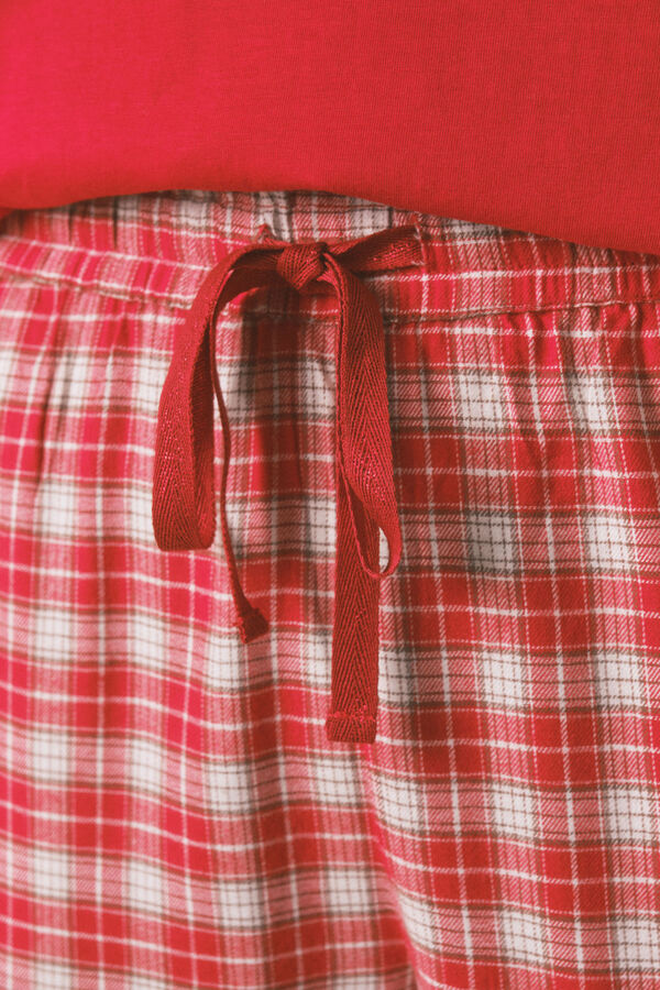 Women'secret Pijama longo 100% algod&atilde;o estampado xadrez vermelho Snoopy vermelho