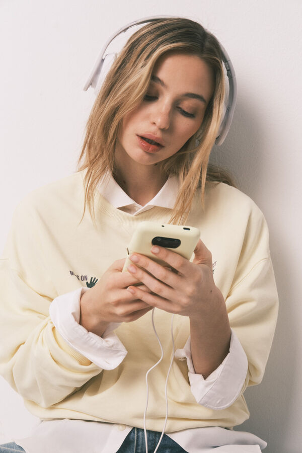 HI&BYE Sweatshirt curta lisa em felpa de algod&atilde;o amarela estampado