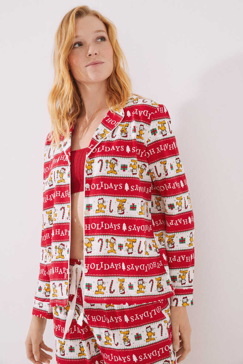 Womensecret Pijama camisero 100% algodón Garfield navideño kaki