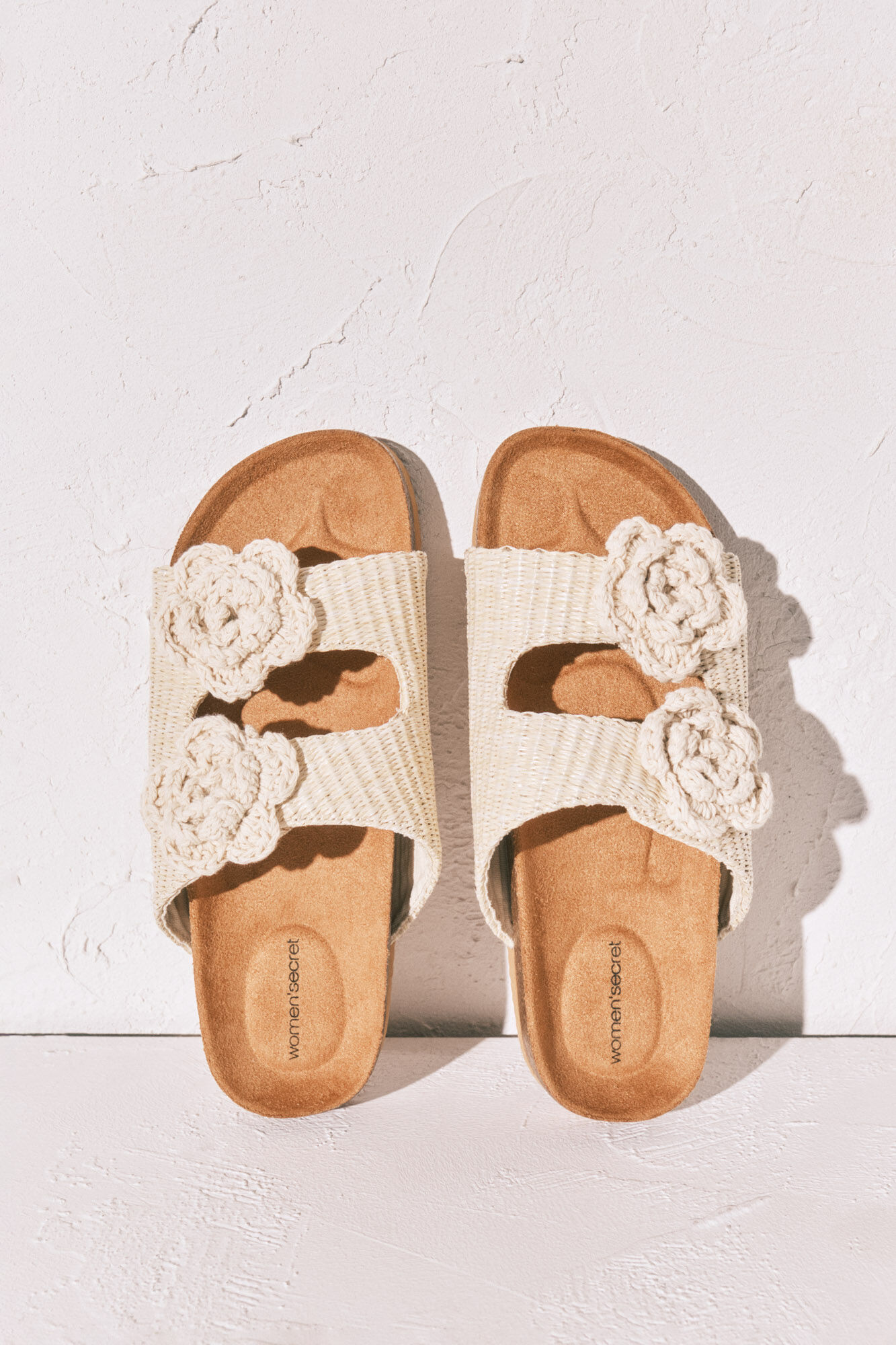 Women'secret Sandalias bio rafia flor crochet beige
