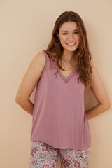 Women'secret Pijama tirantes pantal&oacute;n Capri flores viscosa sat&eacute;n rosa