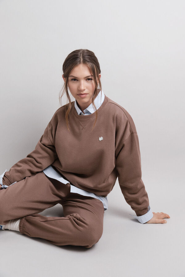 HI&BYE Sweatshirt de l&atilde; marrom liso  cru