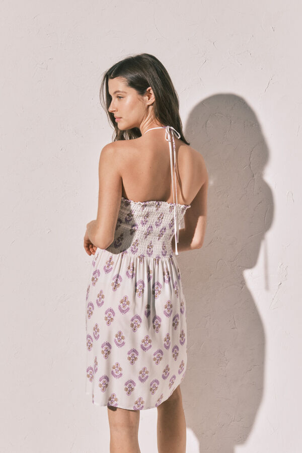 Women'secret Vestido curto com decote smock estampado branco