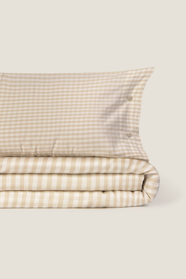 Textura Capa de edredom algodão cetim xadrez xadrez bege