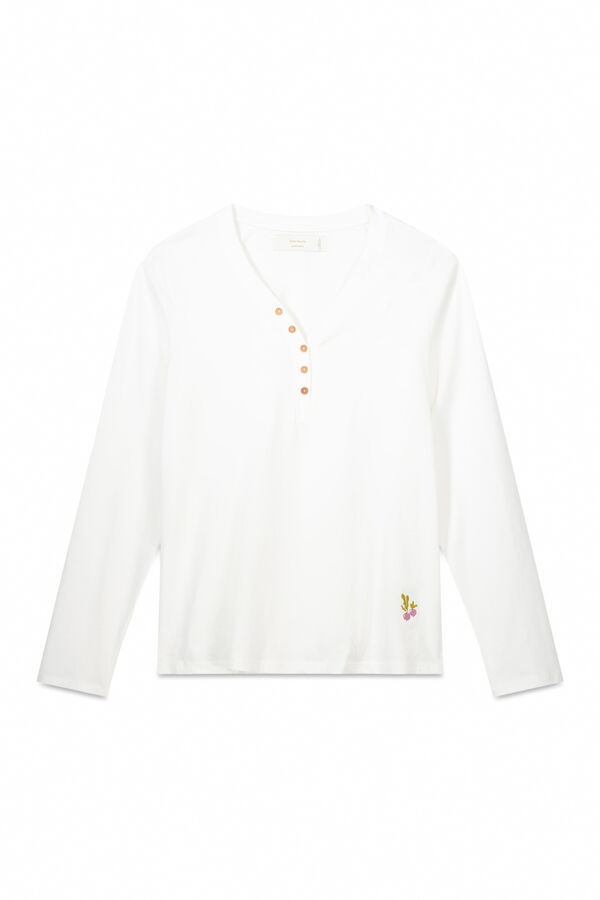 Women'secret Camiseta lisa manga larga 100% algod&oacute;n blanco marfil