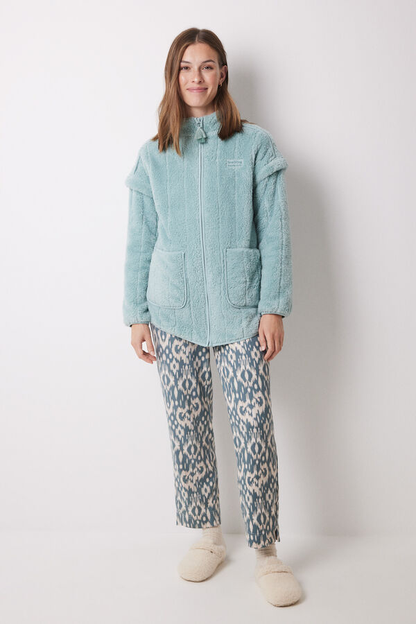 Women'secret Robe curto de pele verde fofo verde