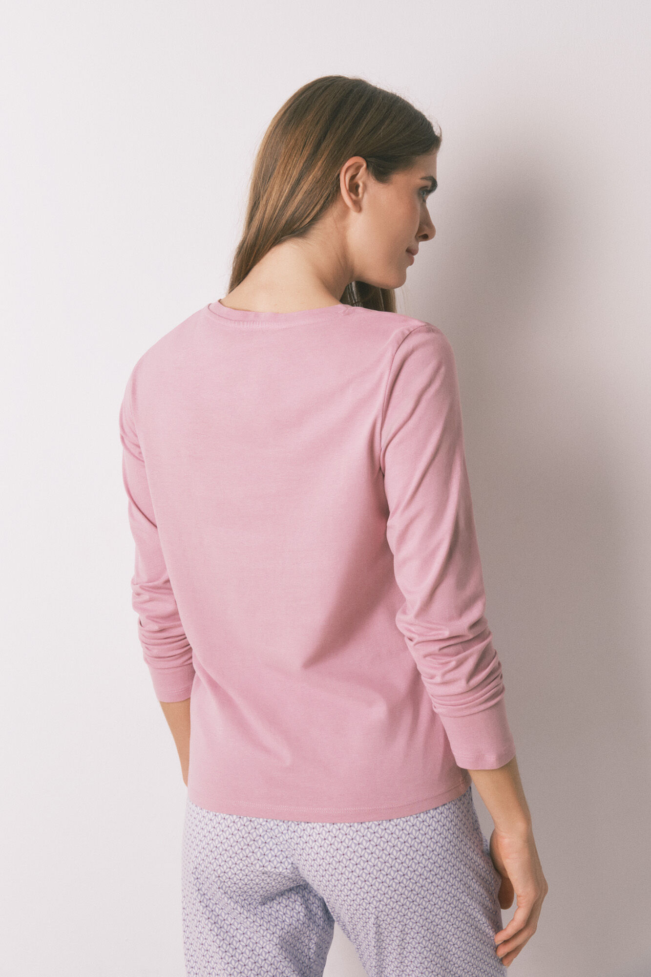 Women'secret T-shirt de manga comprida de algod&atilde;o escovado rosa