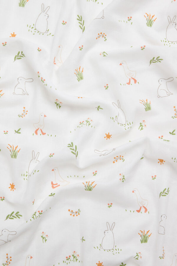 Textura Muselina gasa algod&oacute;n conejos blanco