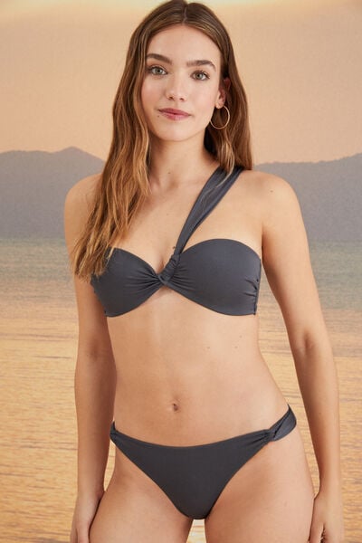 Womensecret Top bikini bandeau asimétrico gris gris