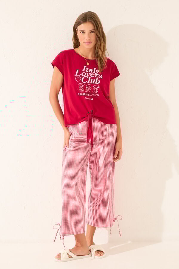 Women'secret T-shirt Snoopy vermelha de manga curta 100% algodão vermelho