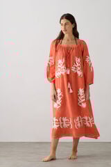 Textura T&uacute;nica algod&atilde;o detalhe bordado vermelho