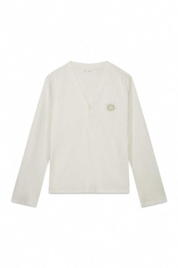 Women'secret T-shirt branca de manga comprida 100% algod&atilde;o branco